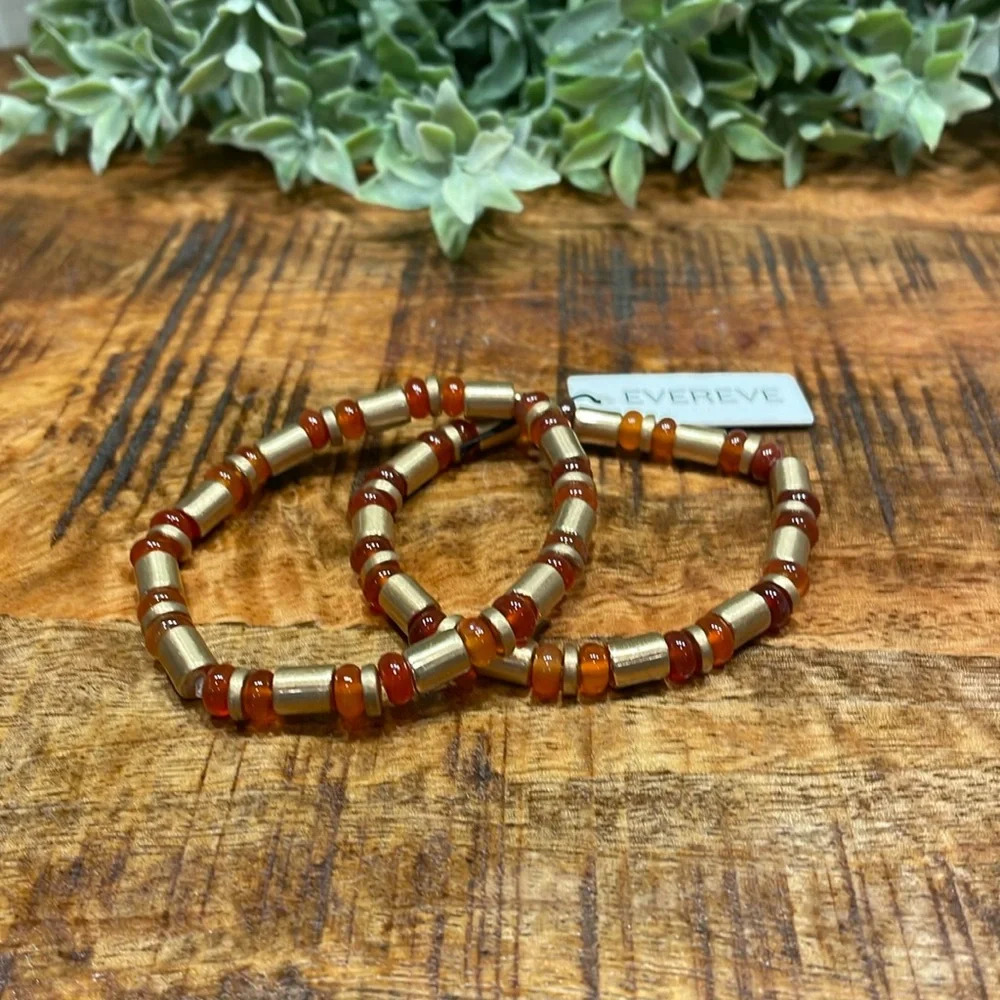 Evereve Esme Stretch Bracelet Set NWT Gold and Orange Beads